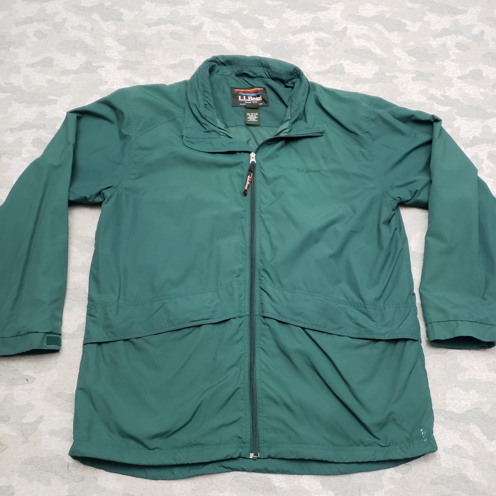 L.L. Bean Jacket Mens XLT Green Windbreaker‎ Full Zip Long Sleeve Outdoors